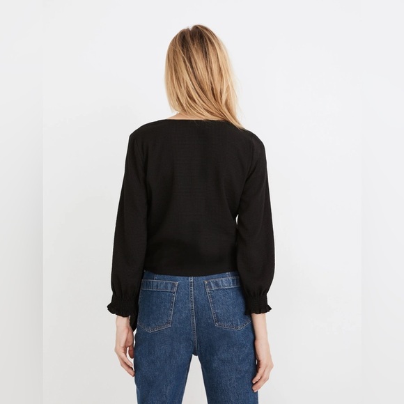 Madewell Smocked-Sleeve Wrap Top in Black - Size S - Picture 3 of 4